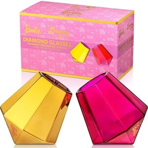 Dragon Glassware x Barbie Whiskey Glasses 10 oz Gold/Pink Glasses Set of 2